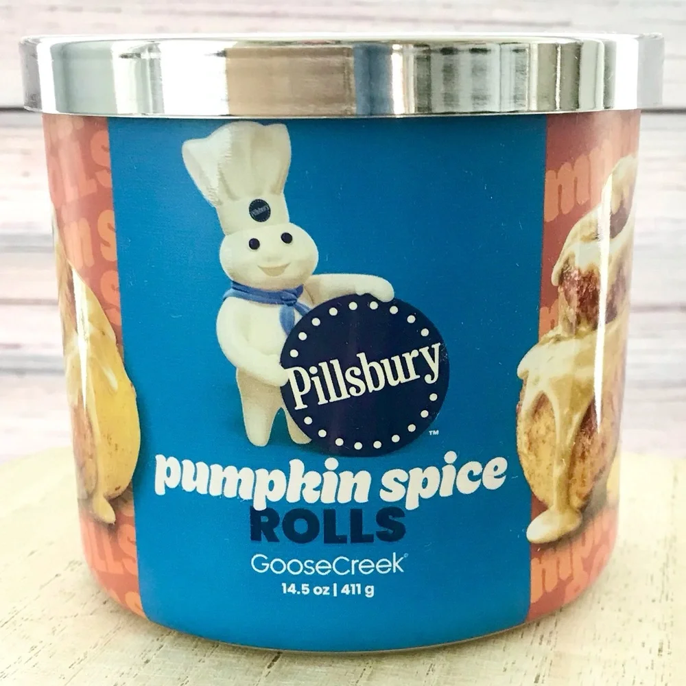 🆕40+Hrs Pillsbury Pumpkin Spice Rolls 3 Wick Soy Candle with Essential O…